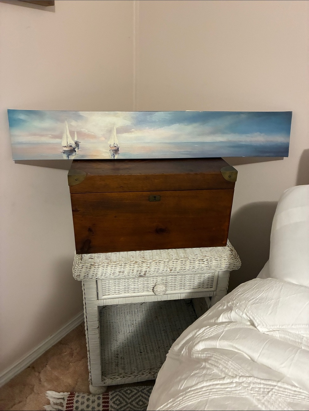Sailboat Seascape Canvas - Soft Blue and Cream Coastal Art 6” L x 36” W
